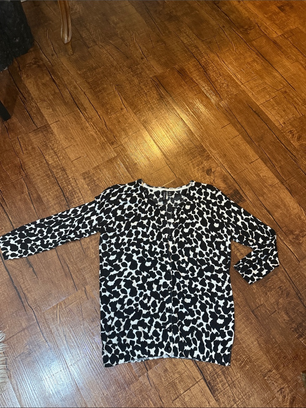 Relativity Black and White Animal Print Button-Down Top